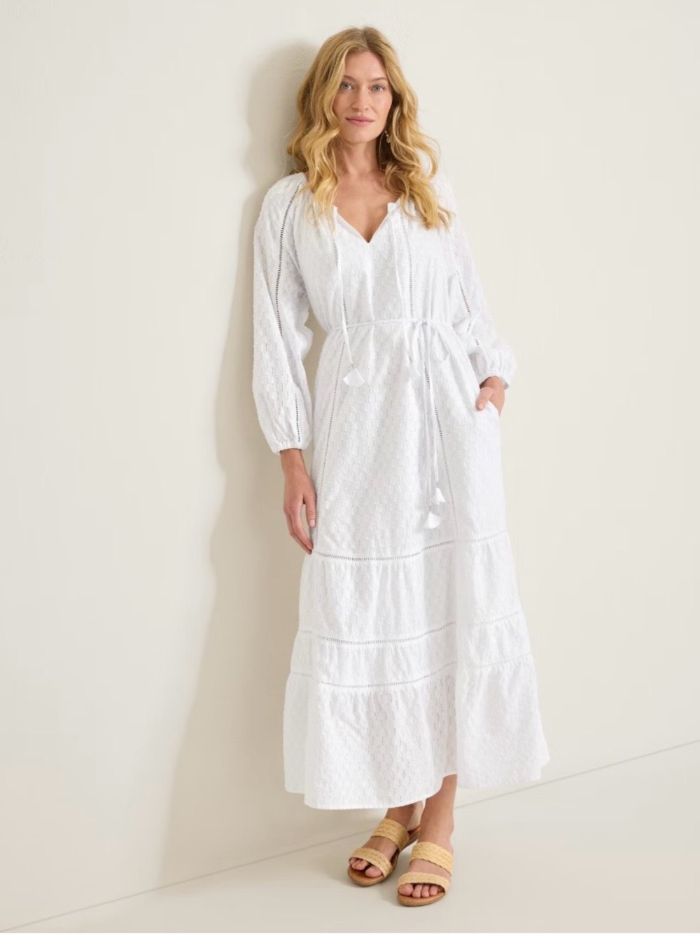 TOMMY BAHAMA - White Palm Cove Long Sleeve Maxi Sundress Size S/P